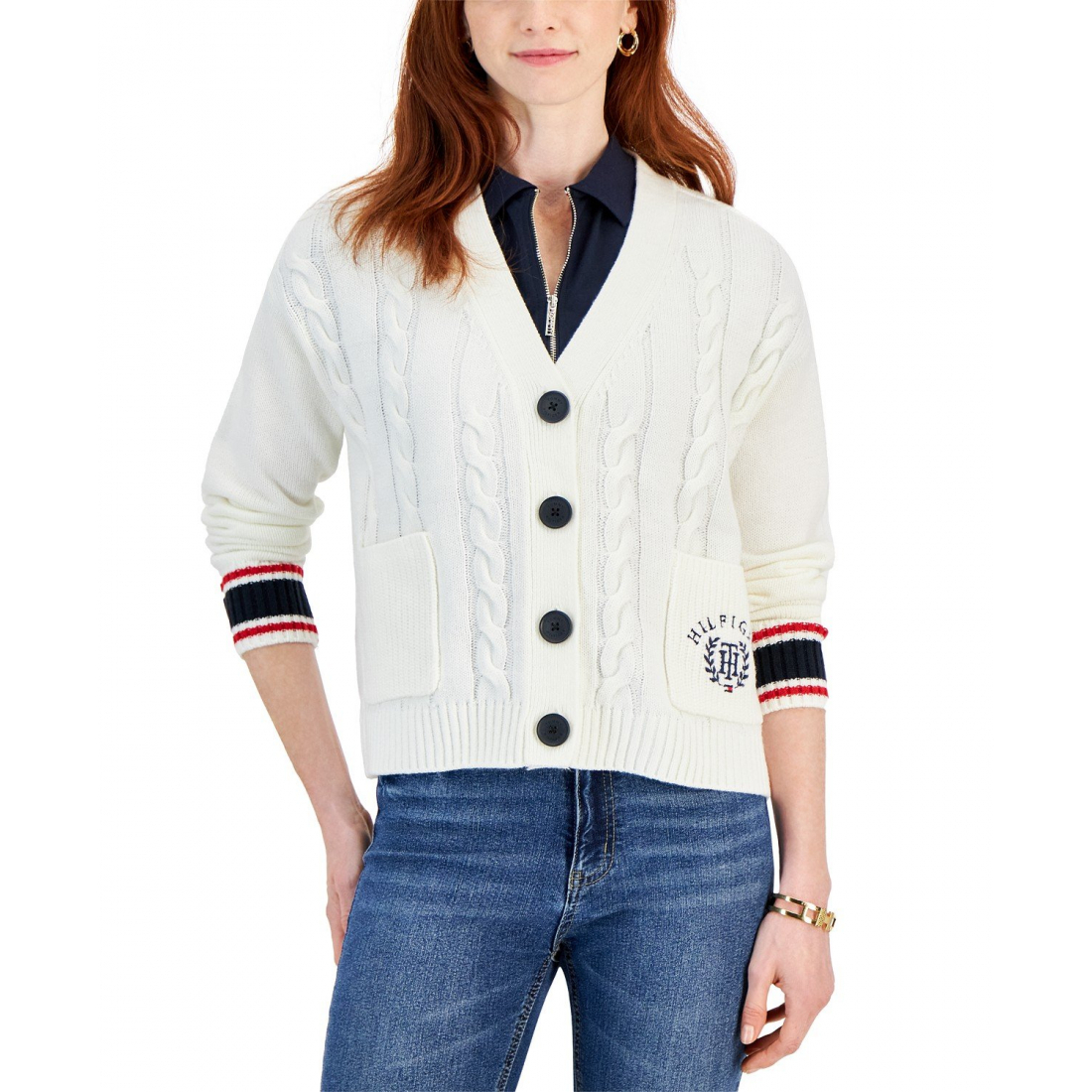 Cardigan 'Cable-Knit Varsity' pour Femmes