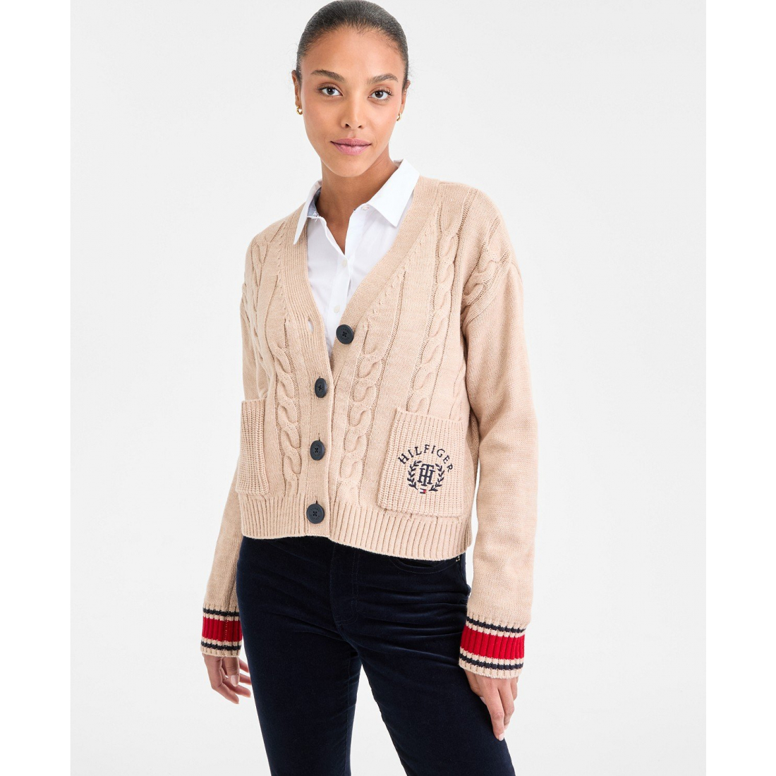 Cardigan 'Cable-Knit Varsity' pour Femmes