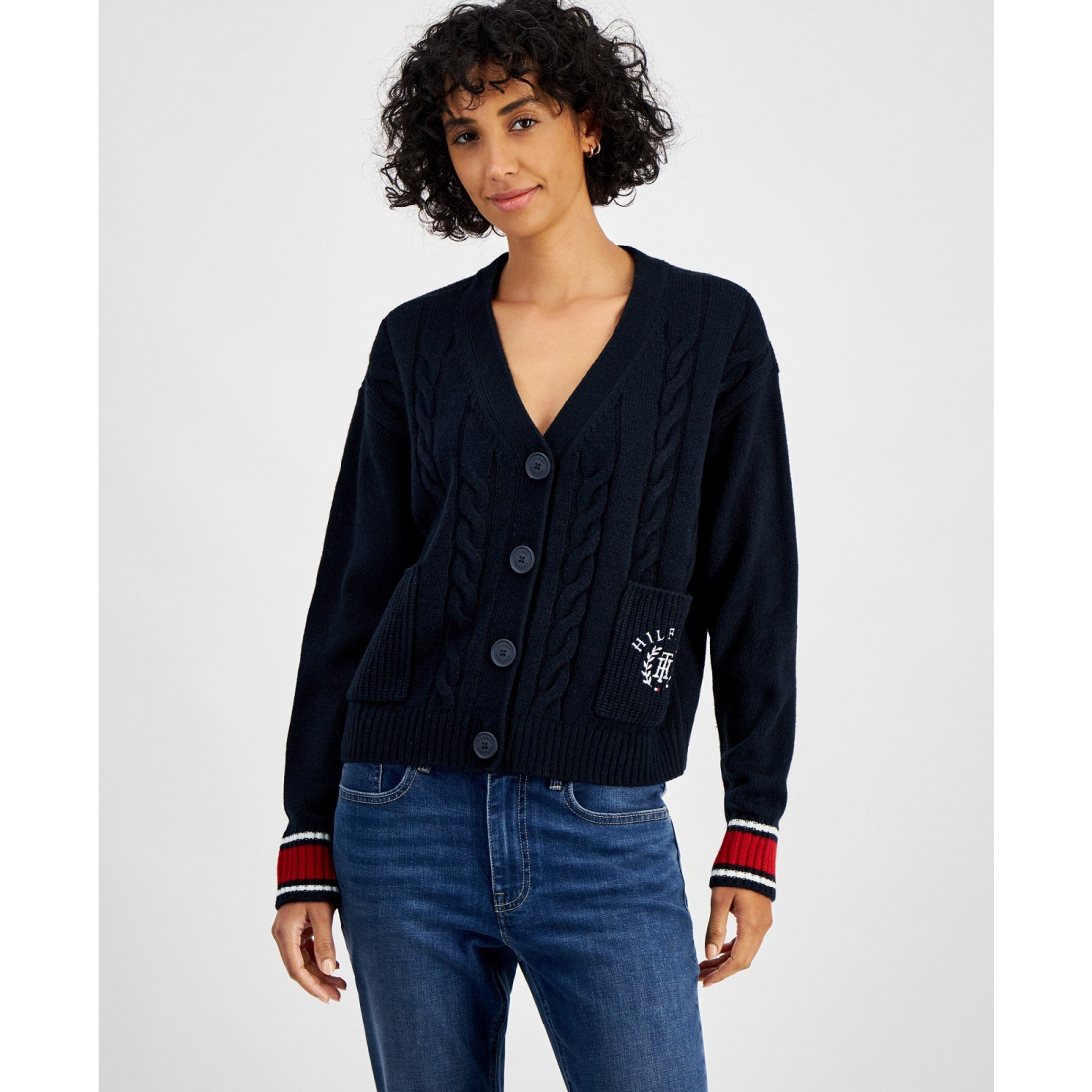 Cardigan 'Cable-Knit Varsity' pour Femmes