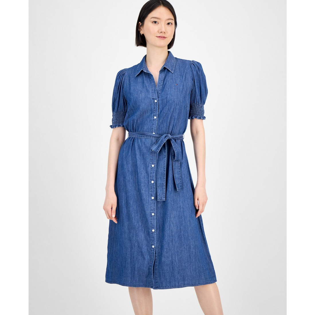 Women's 'Chambray Puff-Sleeve' Midi Dress
