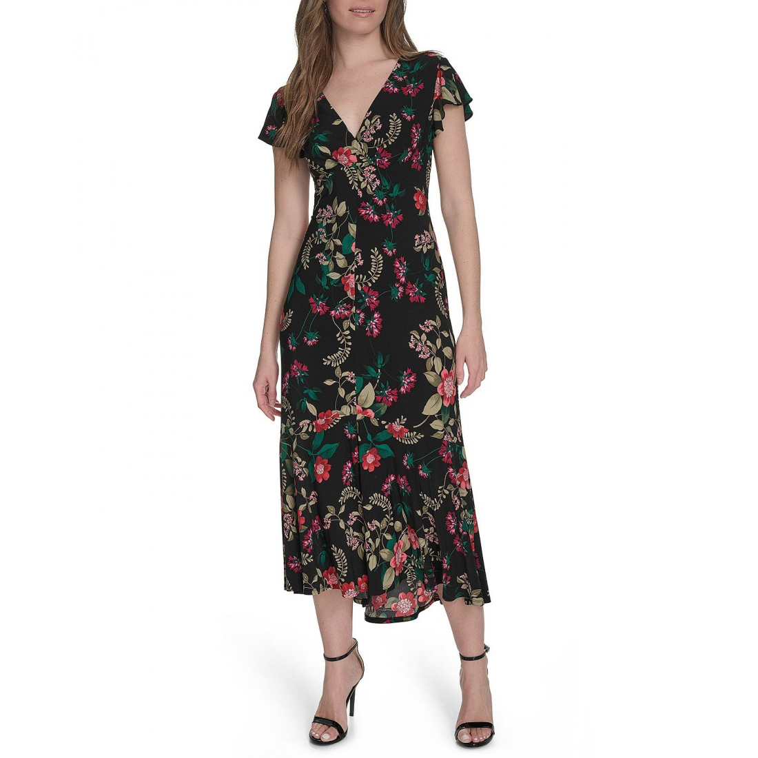 Women's 'Jersey Printed Flutter-Sleeve' Midi Dress