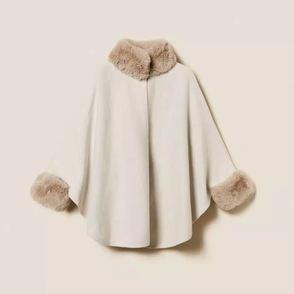 Women's 'Cloth And Faux Fur' Poncho