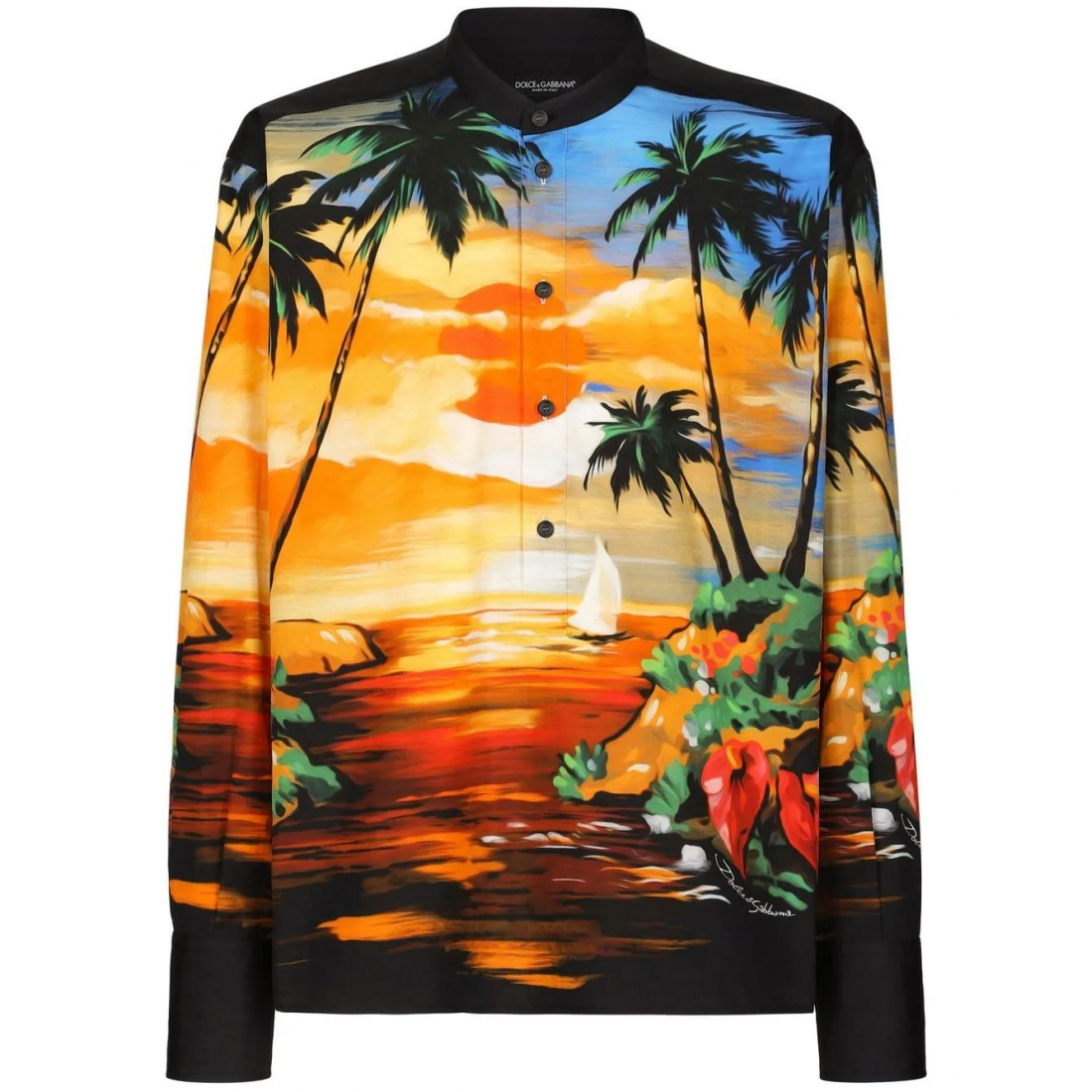 Chemise 'Sunset-Print Collarless' pour Hommes