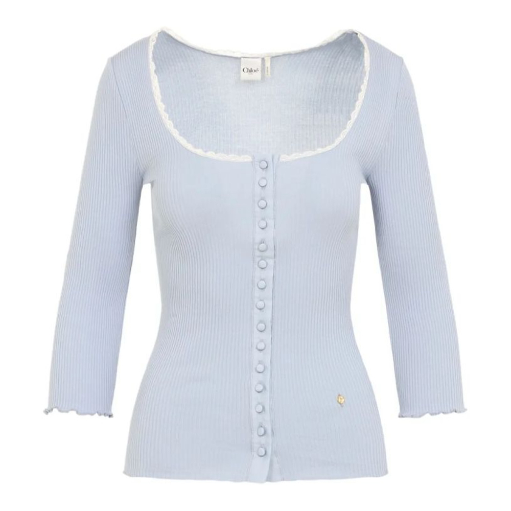 Top 'Lace-Trimmed Button' pour Femmes