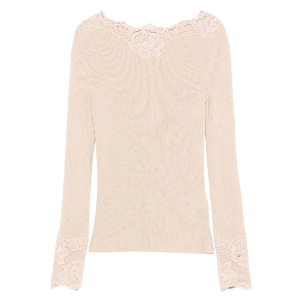 Top à manches longues 'Lace-Trim Ribbed' pour Femmes