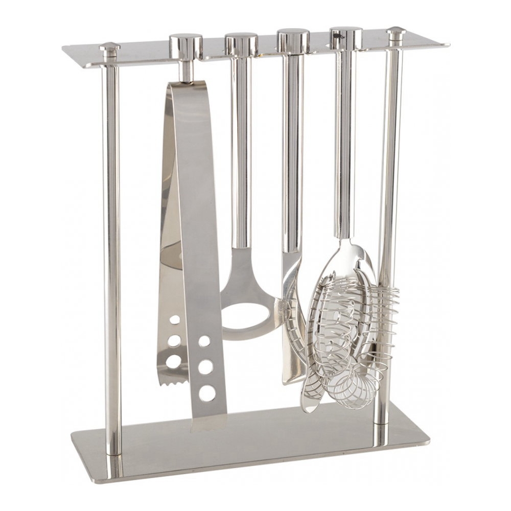 7-Piece Bar Tool Set On Stand, Silver Color