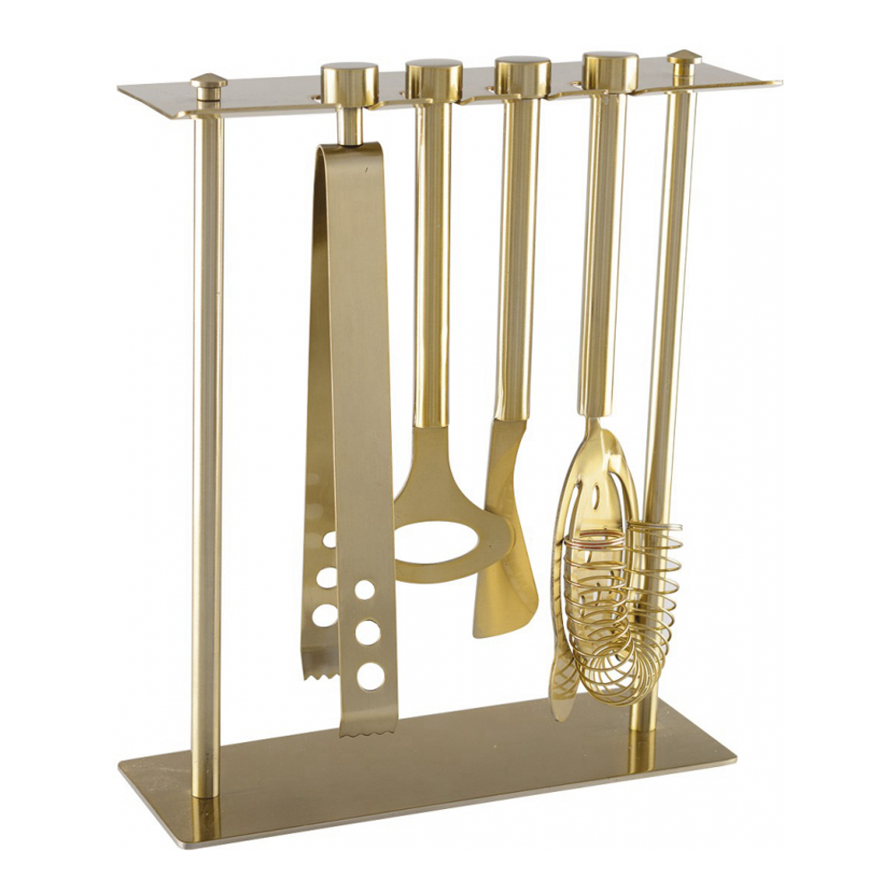 5-Piece Bar Tool Set On Stand, Matte Gold