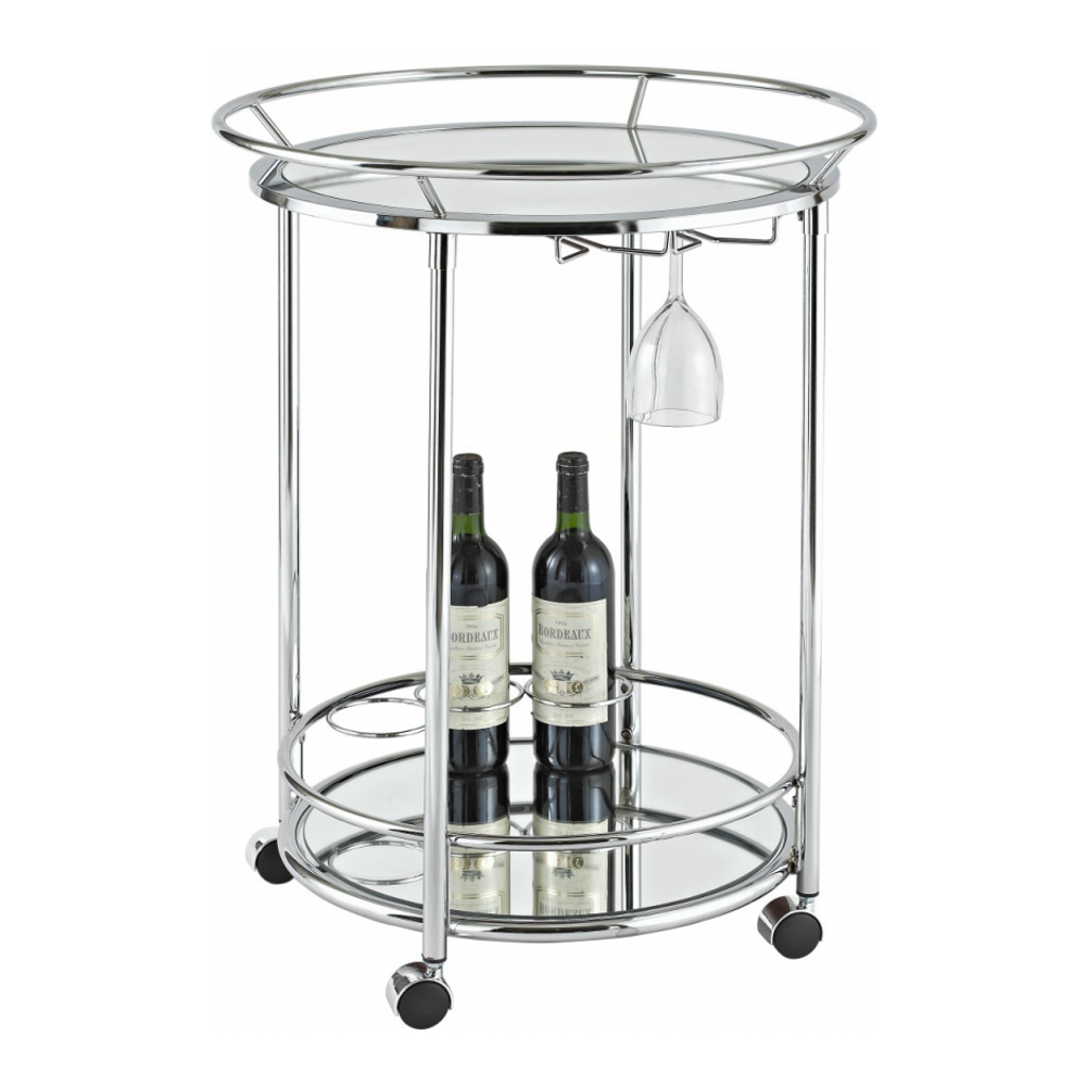 Round Rolling Serving Cart Stainless Steel/Mirror 57cm