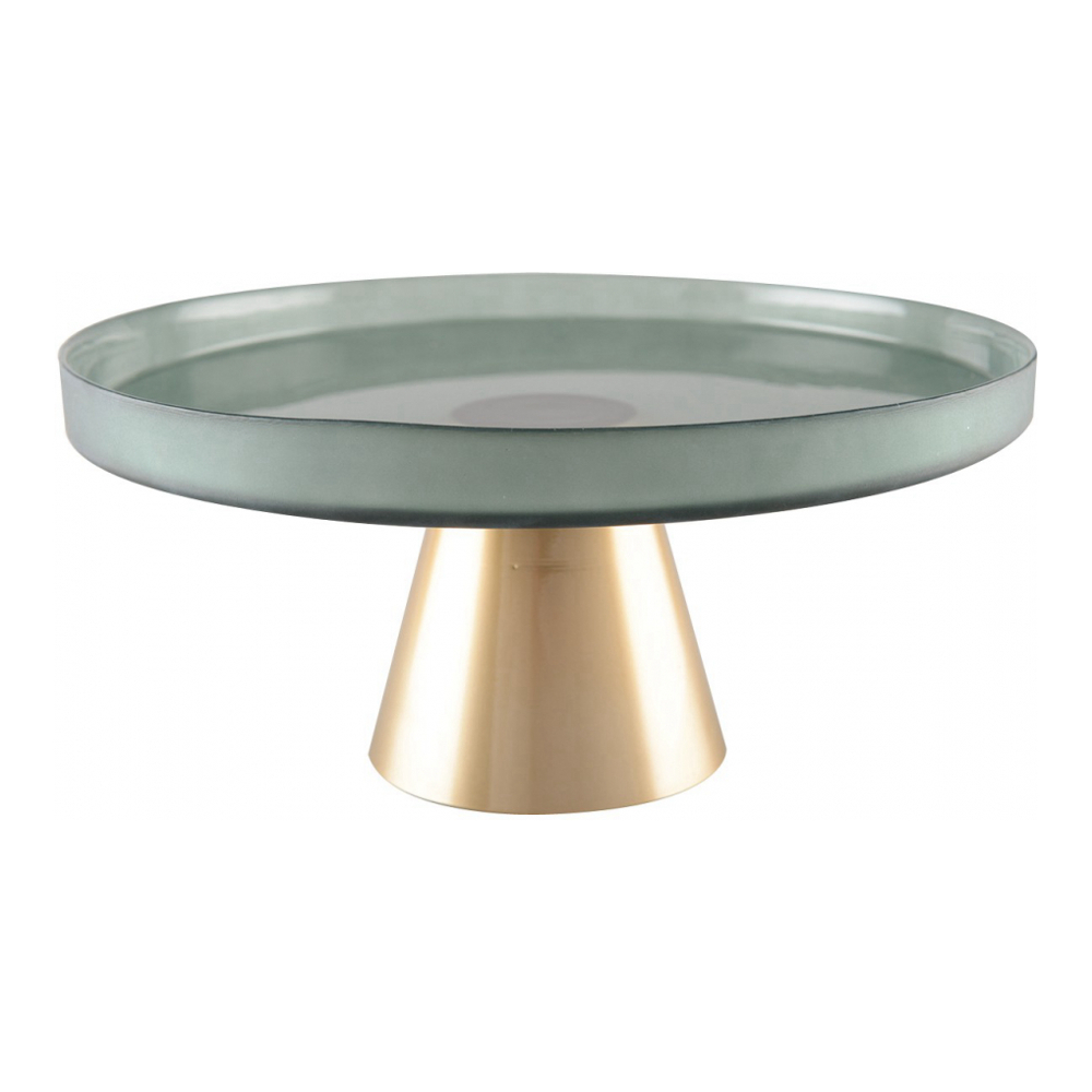 Plat À Gâteaux Vert Sur Pied Doré 21x21x8cm