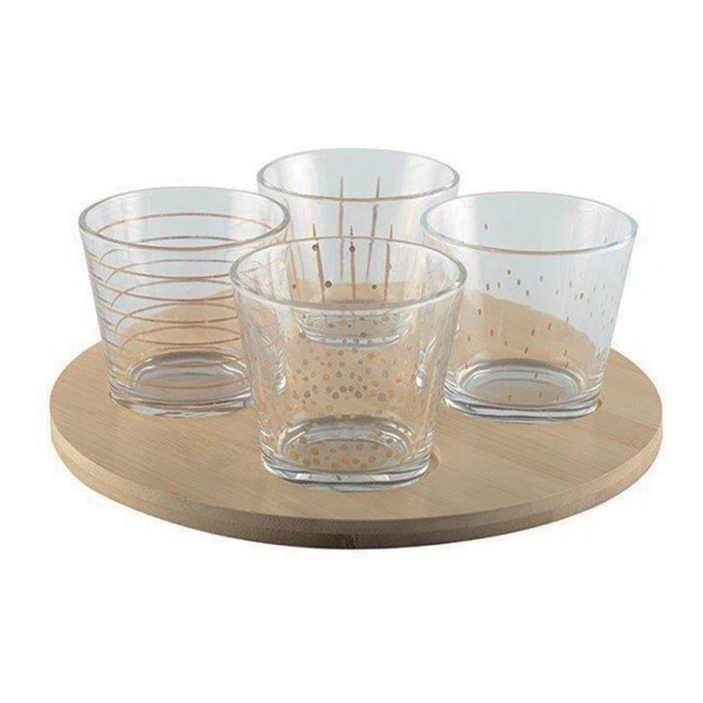 Golden Bowls With Wooden Tray – Set Of 4