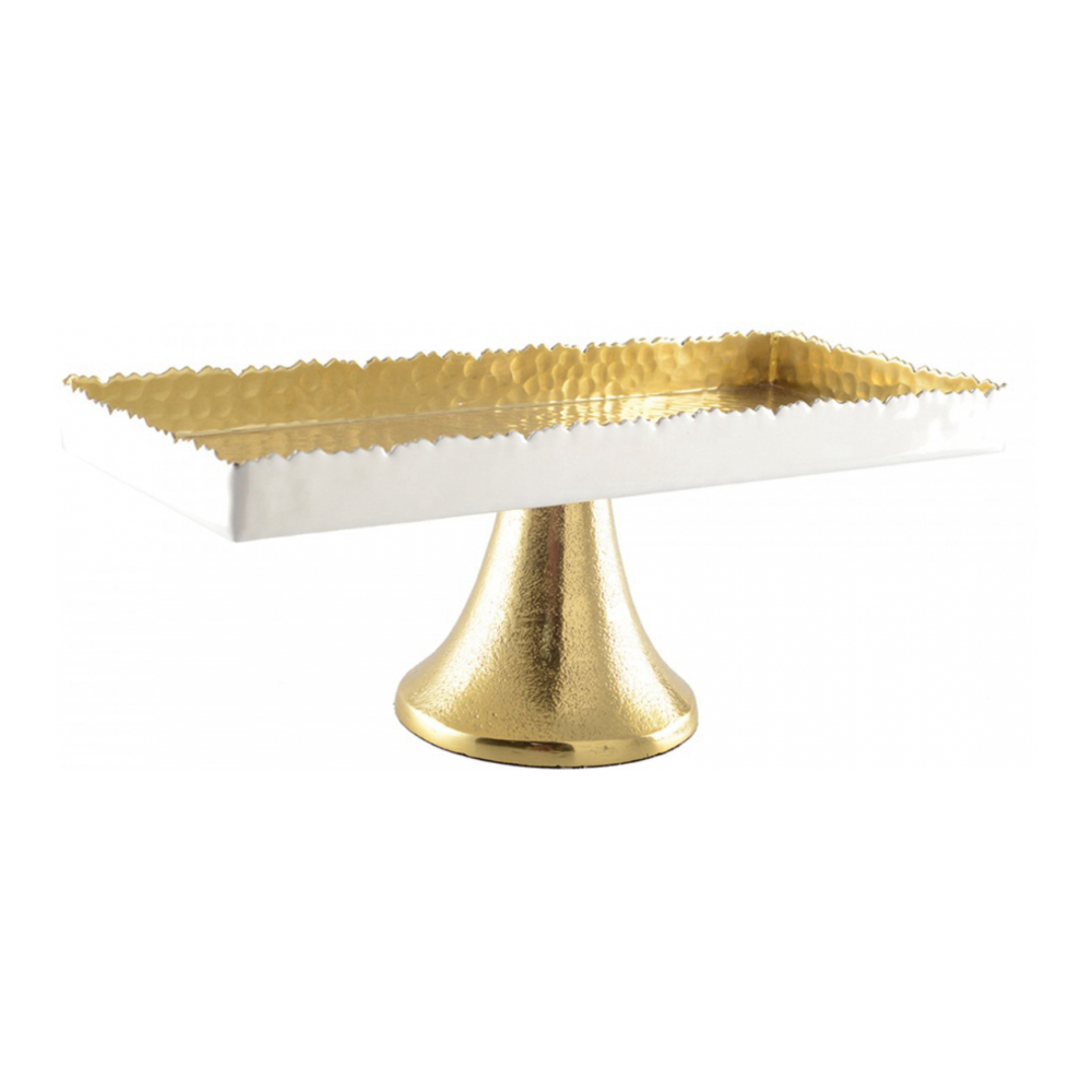 White And Gold Hammered Cake Platter On Stand 35x15x12.5cm