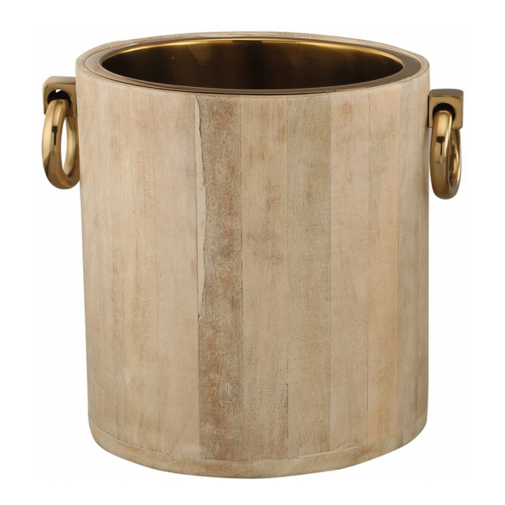 White Wood And Gold Metal Champagne Bucket 25x30x28cm
