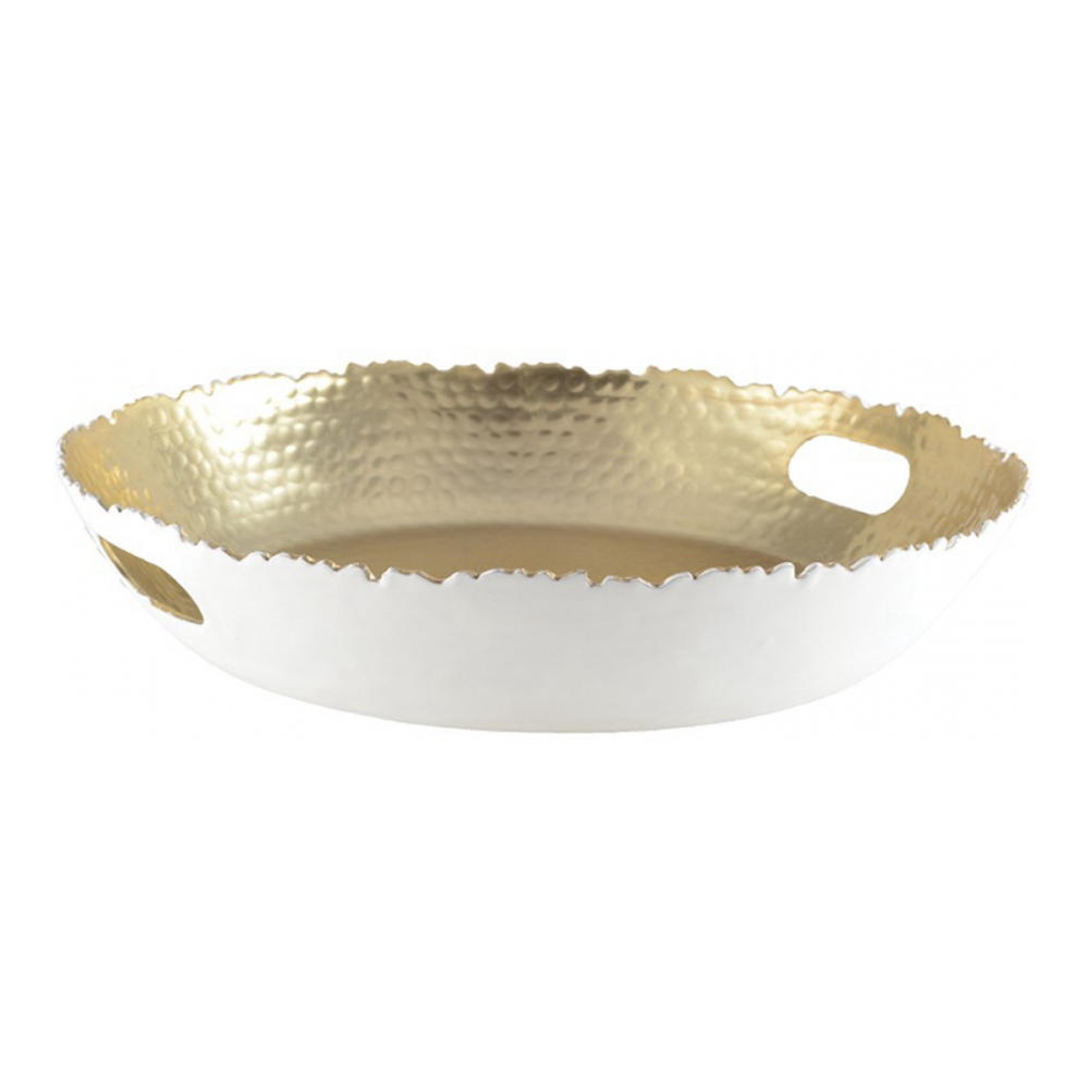 Round Tray White And Gold Hammered 33x33x5.5cm
