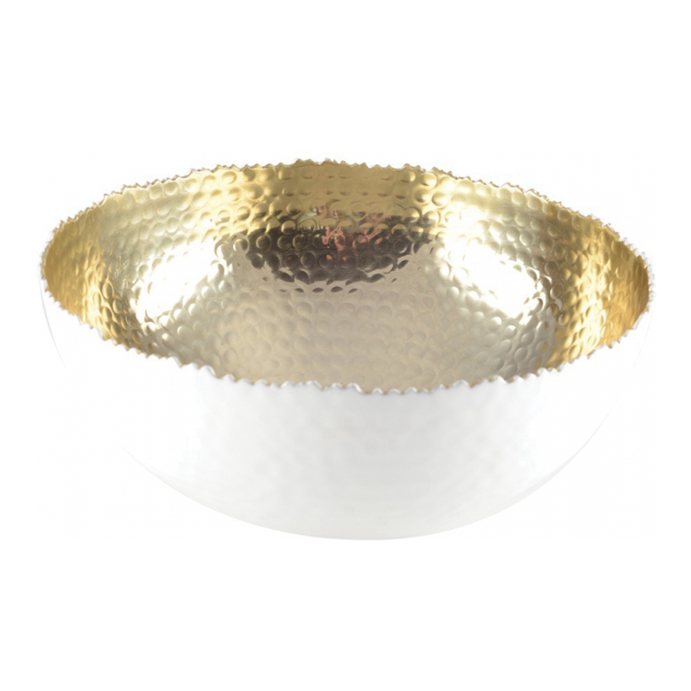 White And Gold Hammered Salad Bowl 26x26x11.5cm