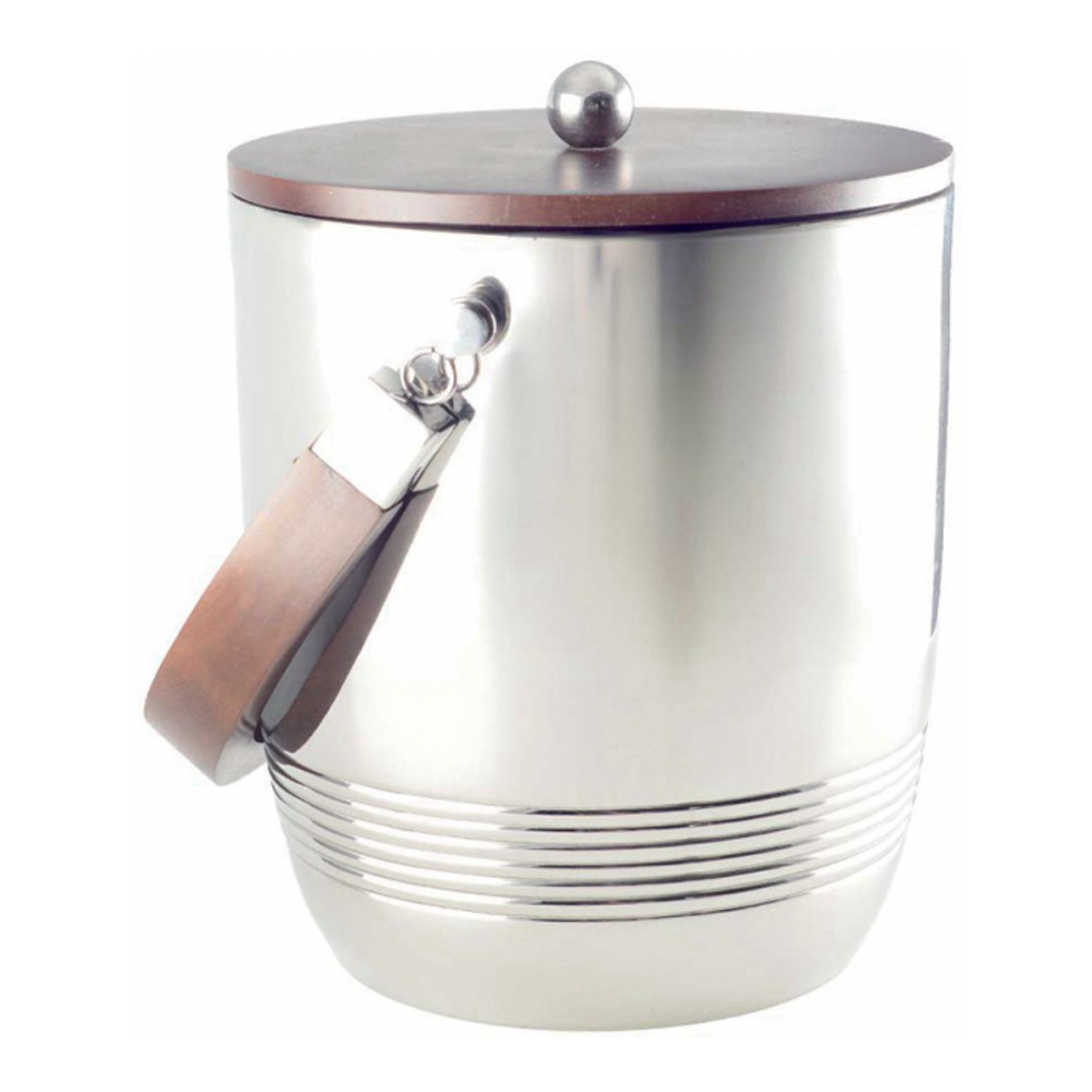 Double-Walled Ice Bucket With Wooden Handle & Lid 19x19x24cm