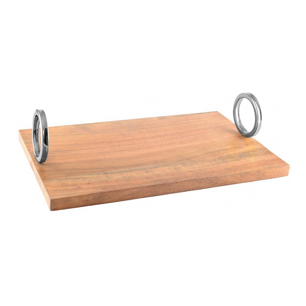 Rectangular Tray Wood With Silver Handle 40x26x11cm