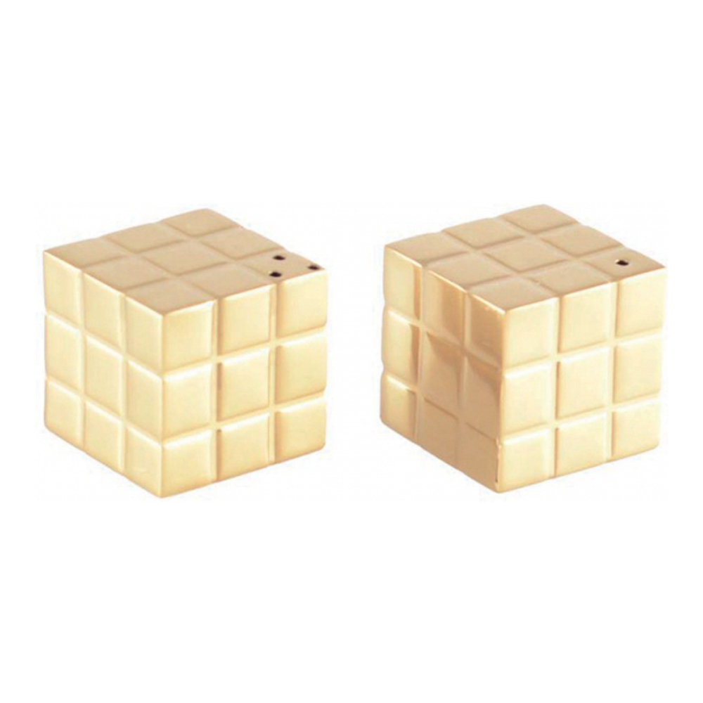Gold Rubik'S Cube Salt And Pepper Shakers 3x3x3cm