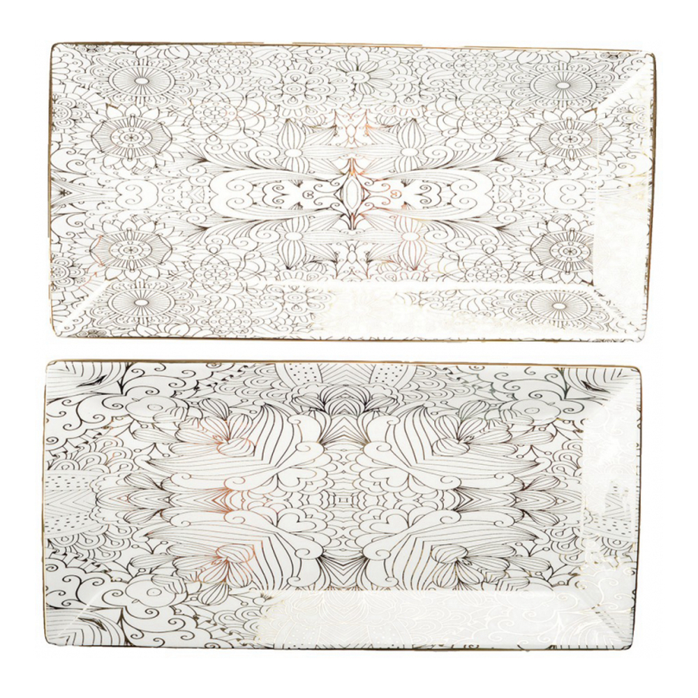 White Abstract Design Trays - Set Of 2
