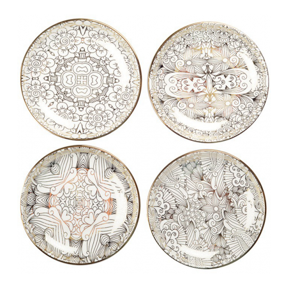 White Abstract Design Bowls - Set Of 4