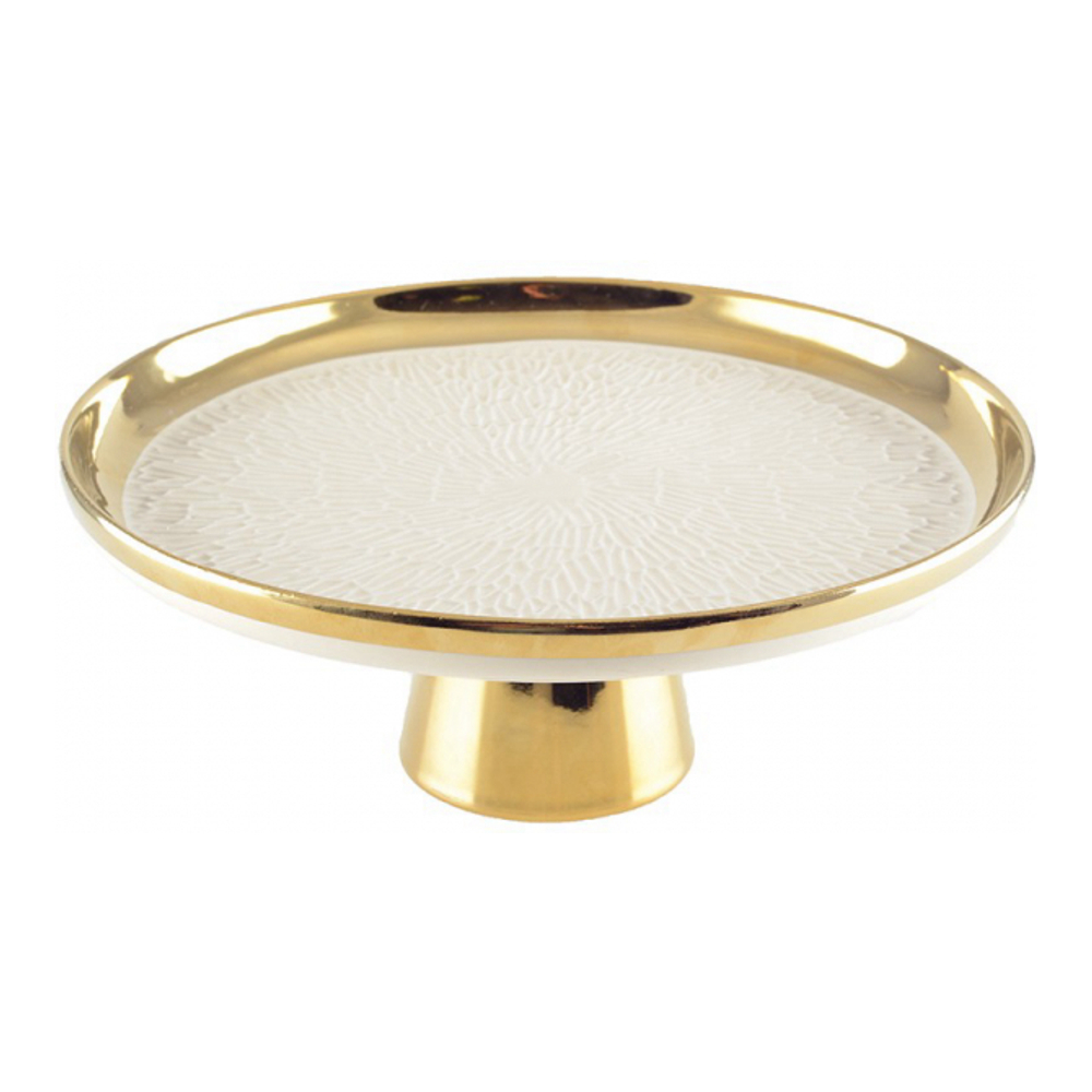 Cream Pedestal Tart Plate With Gold Rim