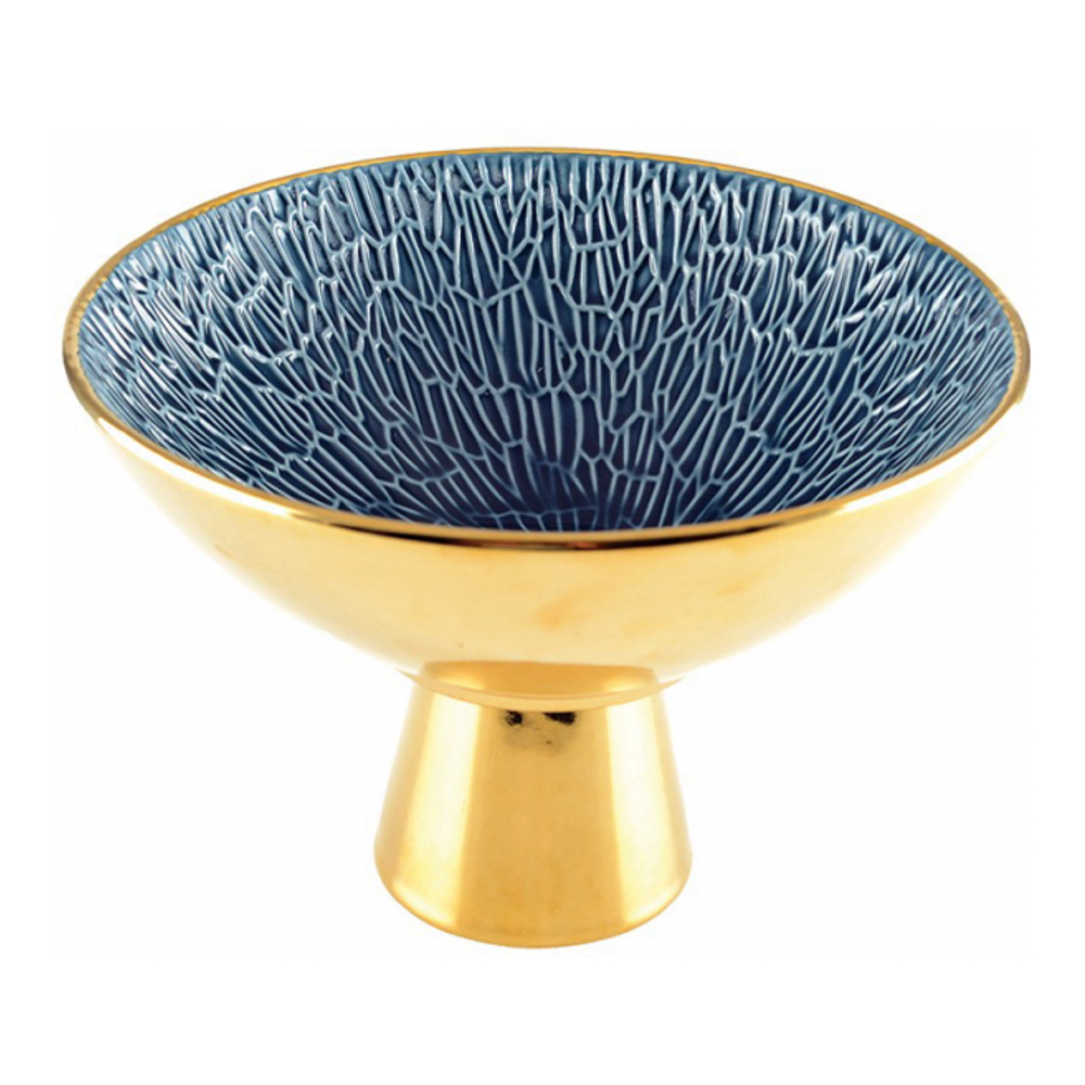 Coupe À Fruits Sur Pied Dorée Et Bleue