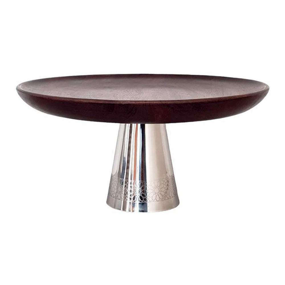 Plat À Tarte En Bois Sur Pied En Métal Argent 30x30x14.5cm