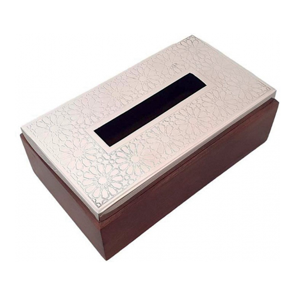 Boîte À Mouchoirs En Bois Avec Couvercle En Métal Argent 23x13x6cm