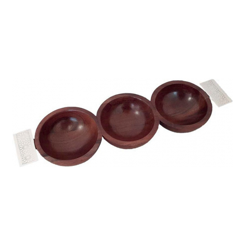 Set Apéritif 3 Coupelles En Bois Avec Poignées Argent