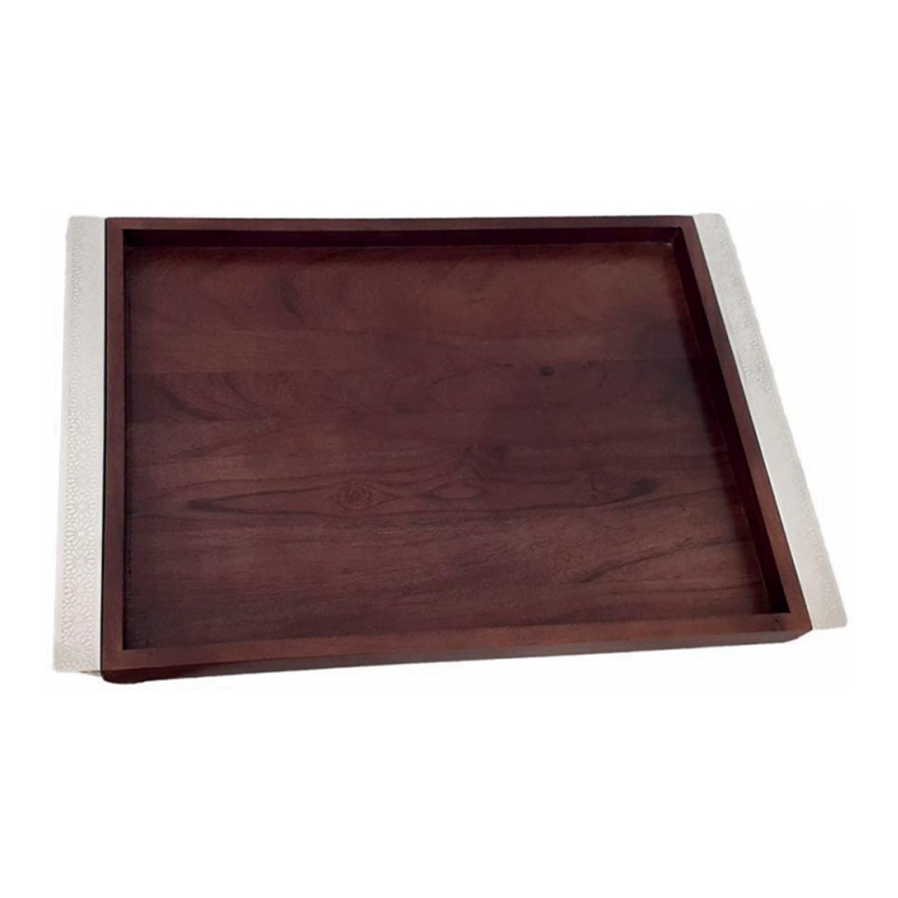 Rectangular Tray Wood With Metal Handles Silver 44x33cm