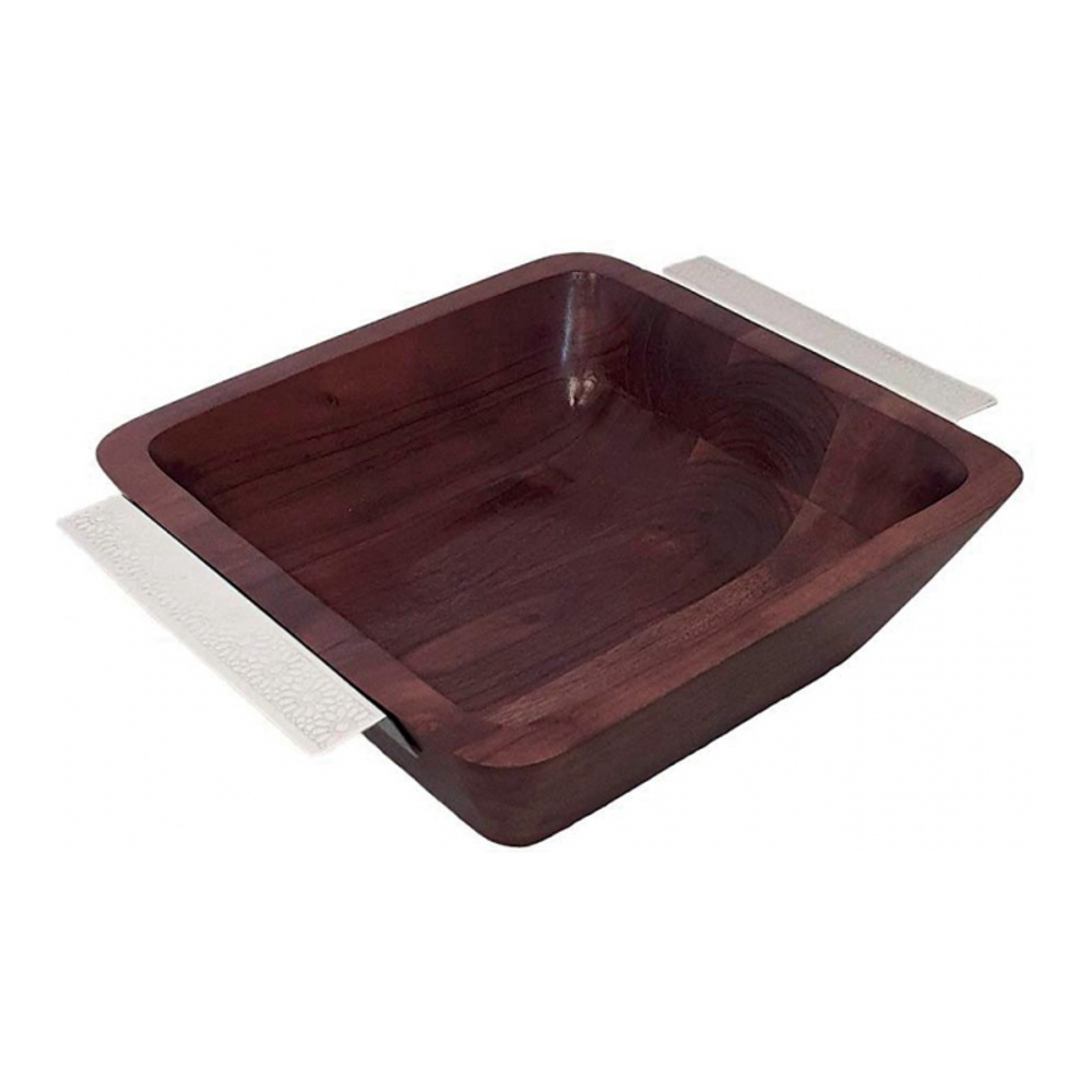 Wooden Salad Bowl With Silver Handles 25x25x8cm