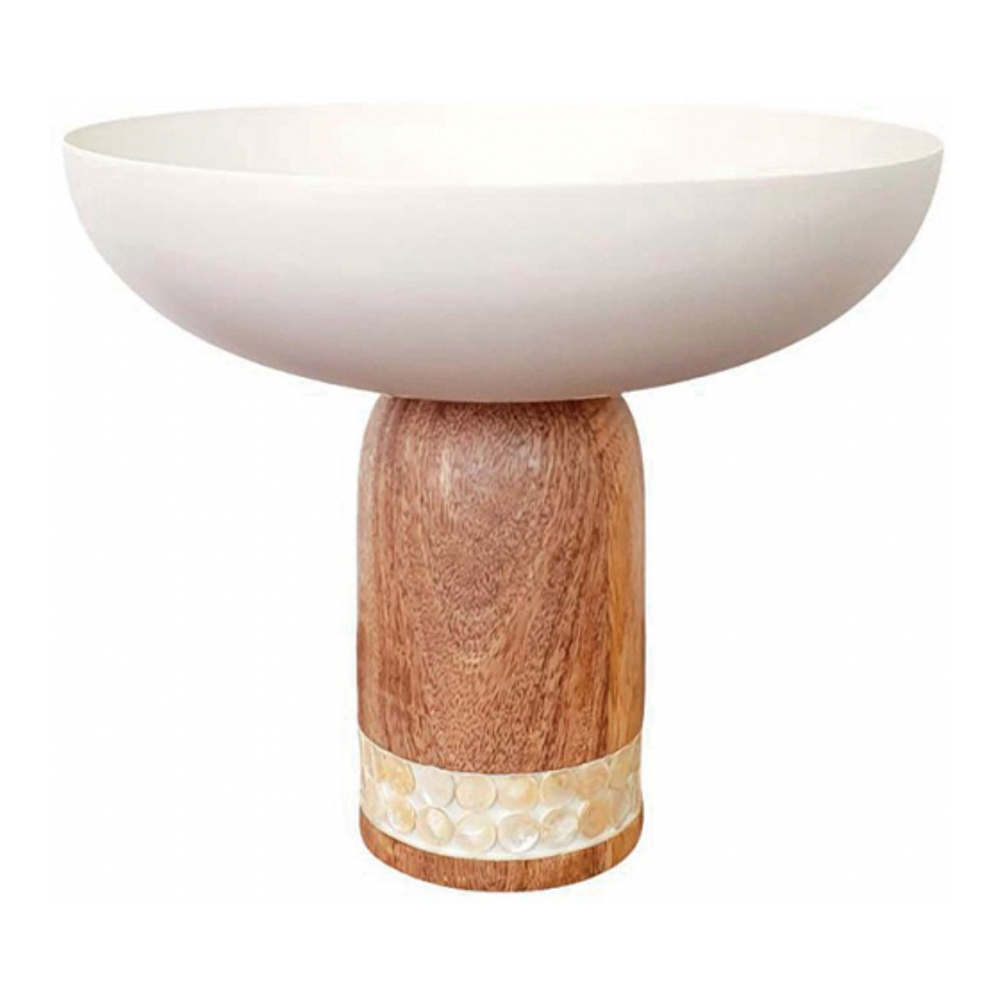 White Fruit Bowl On Wooden Base Large Model 25.5x25.5x22cm