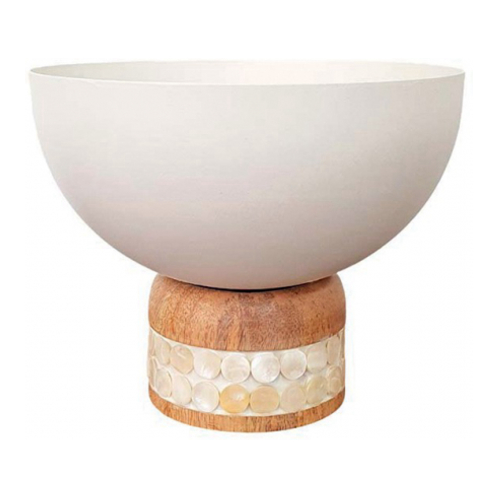 White Fruit Bowl On Wooden Base Small Model 18x18x15cm
