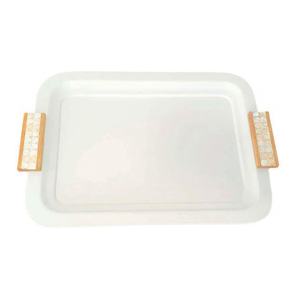 White Rectangular Platter With Wooden Handles 41x31cm