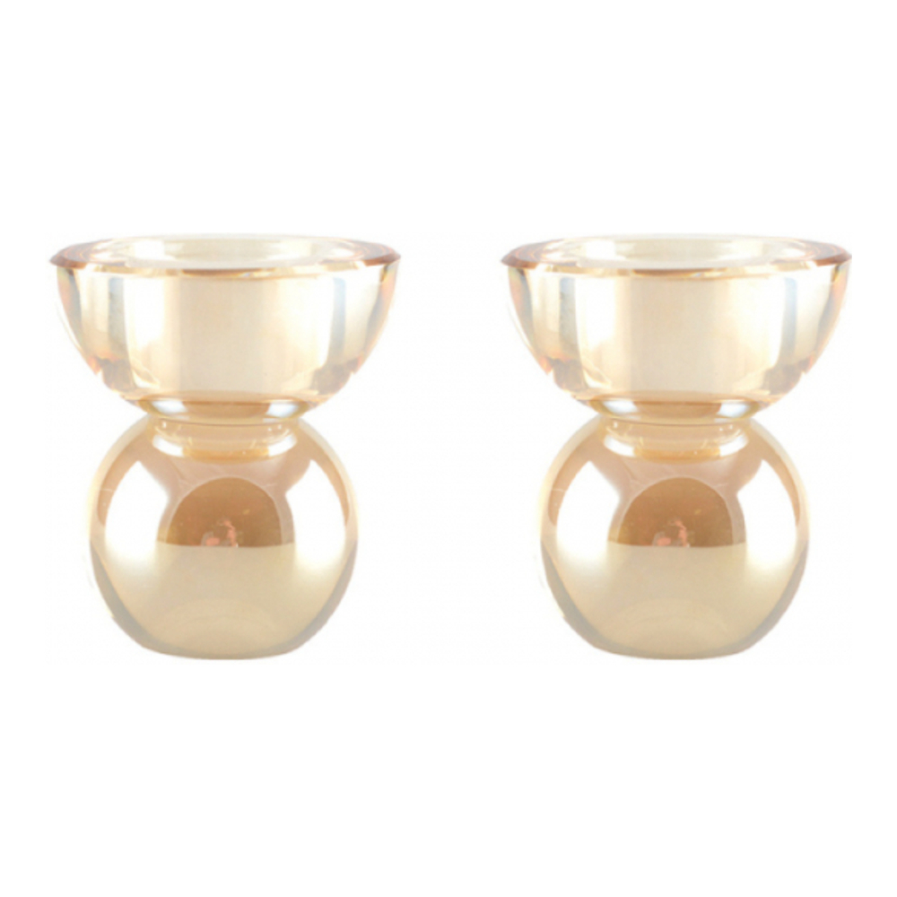 Amber Crystal Candle Holders 7.5x7.5x8.5cm - Set Of 2
