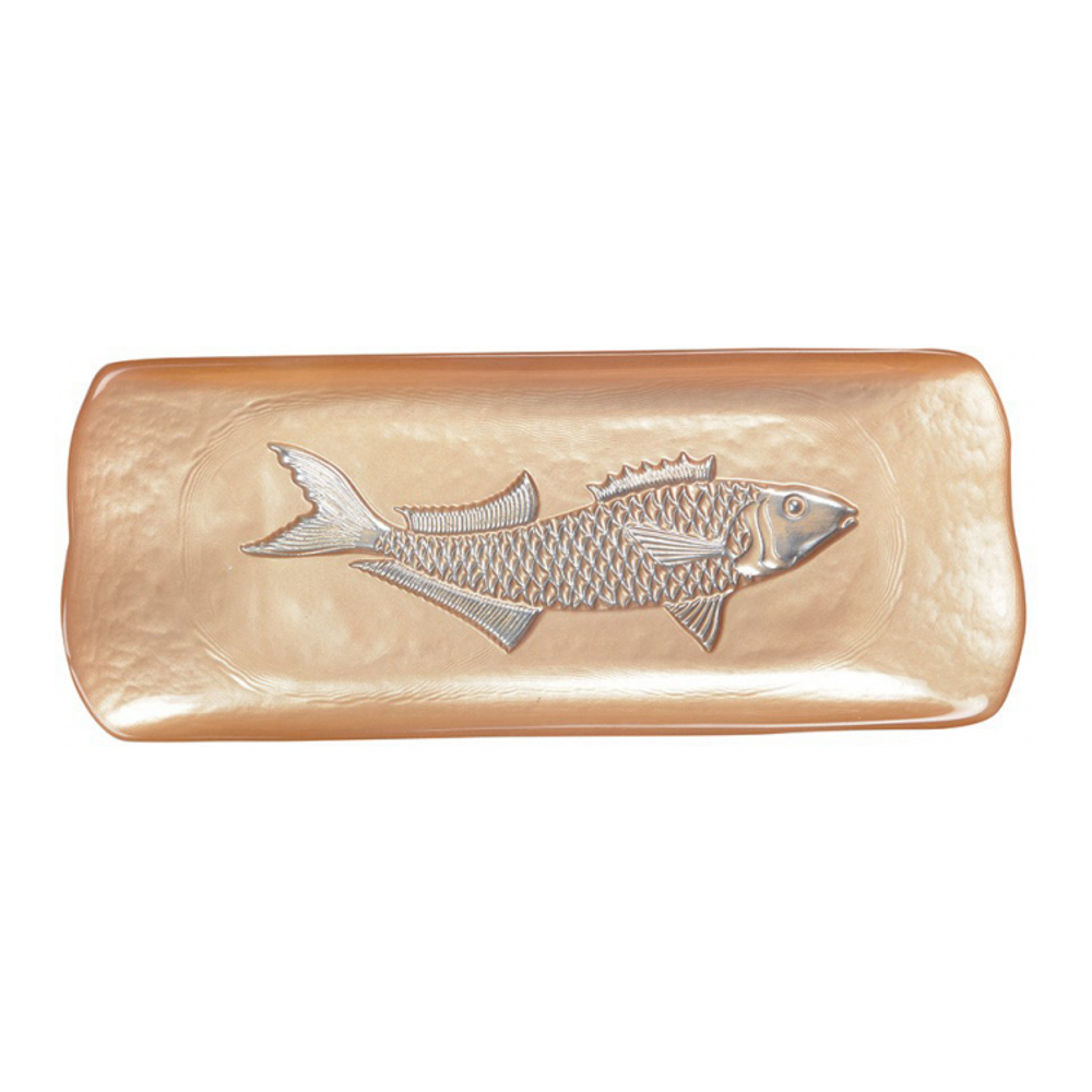 Caramel Rectangular Plate With Silver Fish 31.7x12.7cm