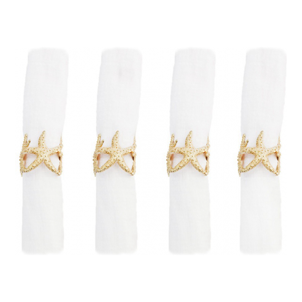 Lot De 4 Ronds De Serviettes Étoiles De Mer Dorées
