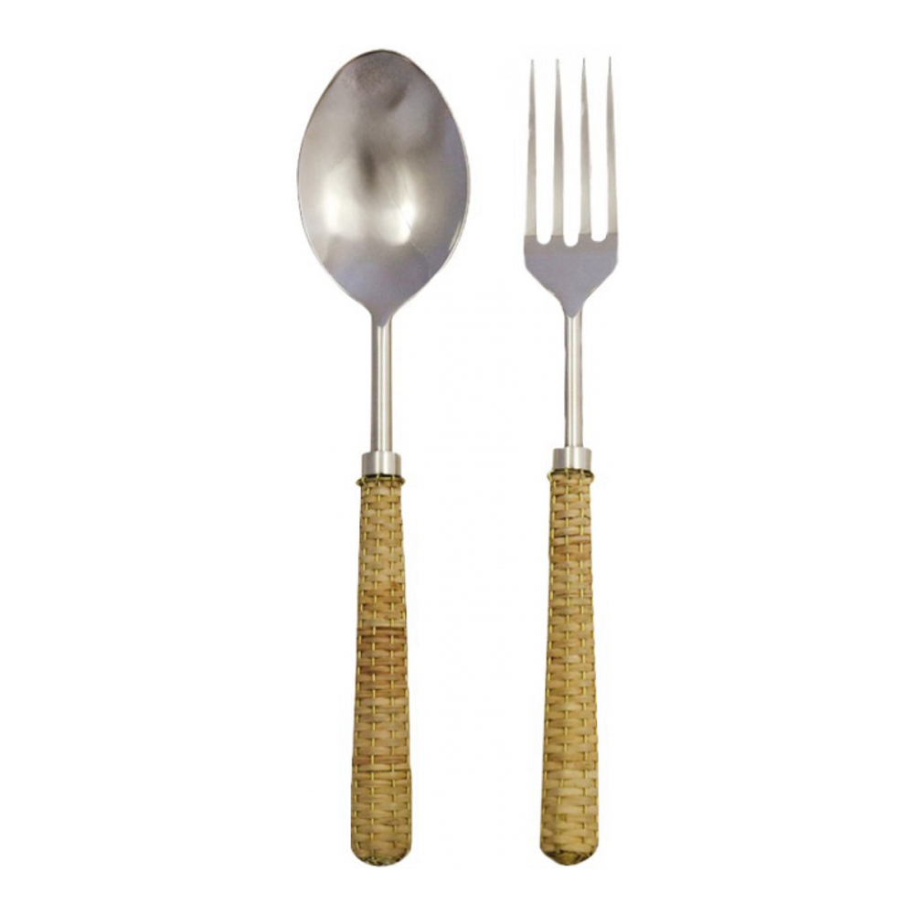 Beige Salad Servers With Wicker Handles