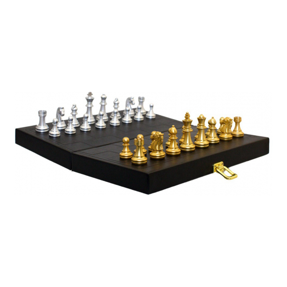 Jeu De Backgammon/Jeu D'Échec Dans Une Mallette En Simili Cuir Noir