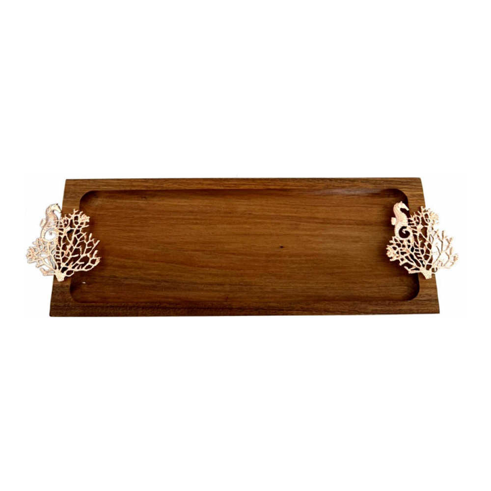 Wooden Tray With Coral Rose Gold Decoration 42x13x3cm