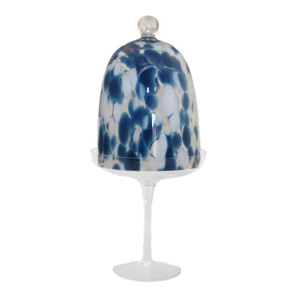 White And Blue Pedestal Cloche 15x15x32.5cm