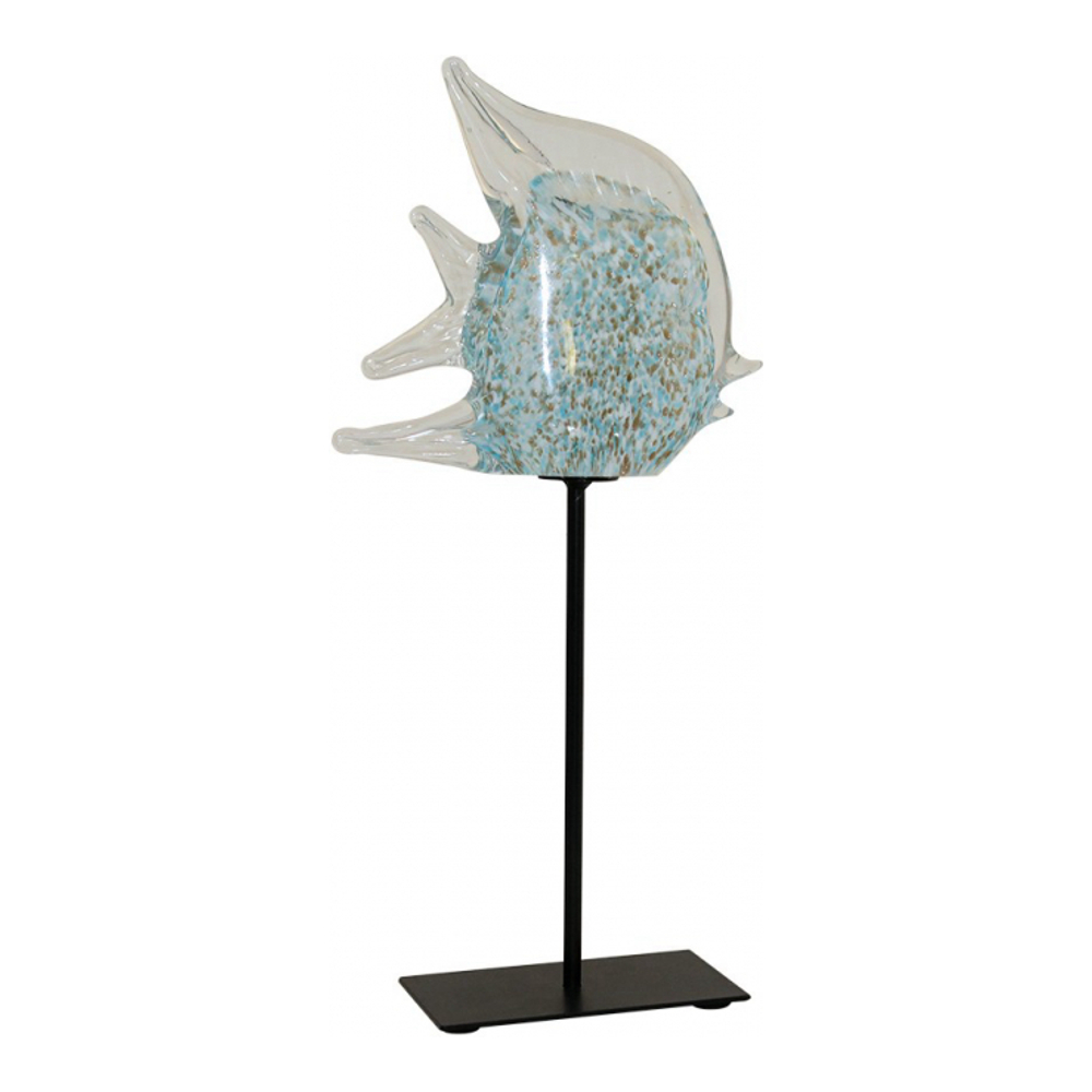 Decorative Glass Fish In Blue And Transparent On Metal Stand
