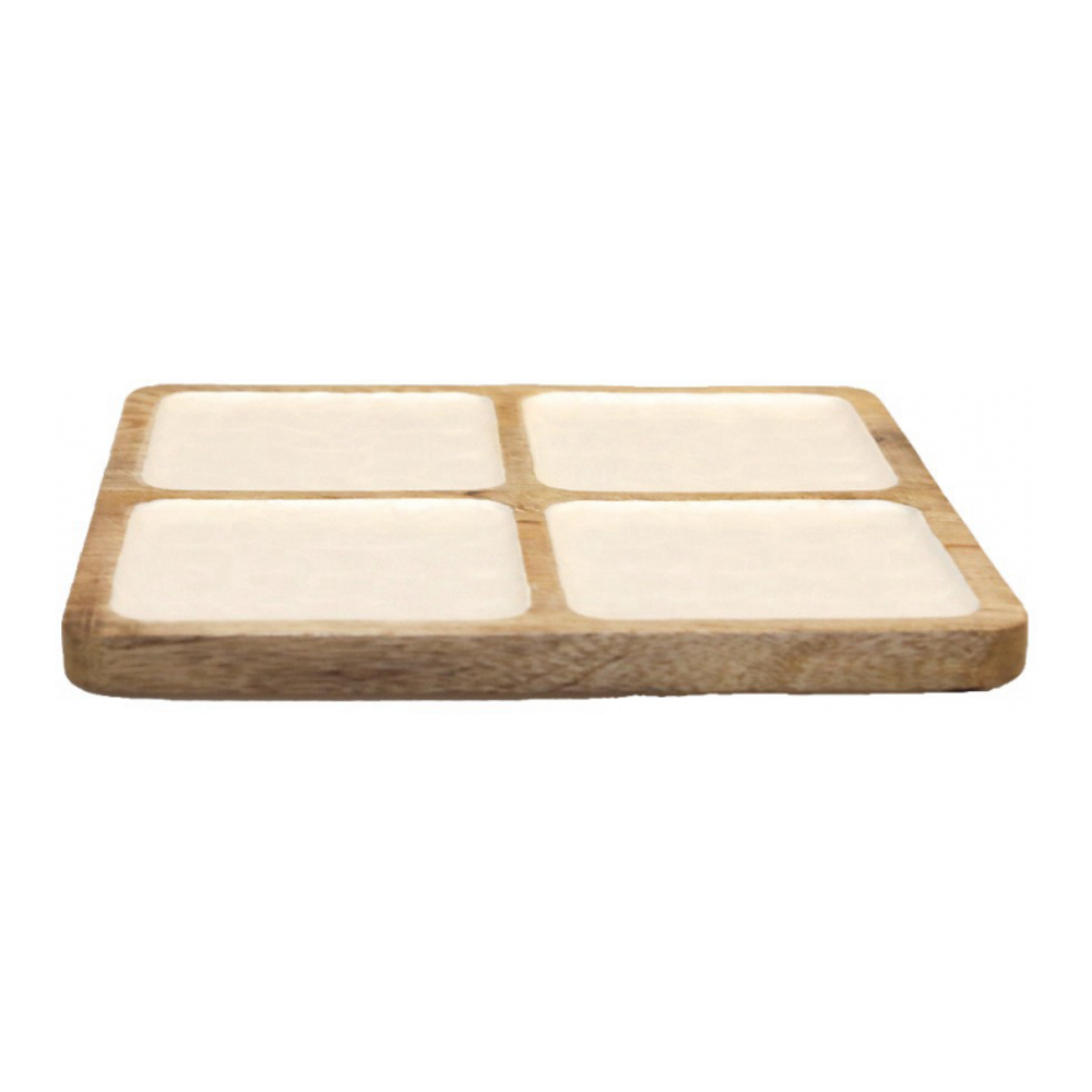 White Square Dish With 4 Compartments In Mango Wood