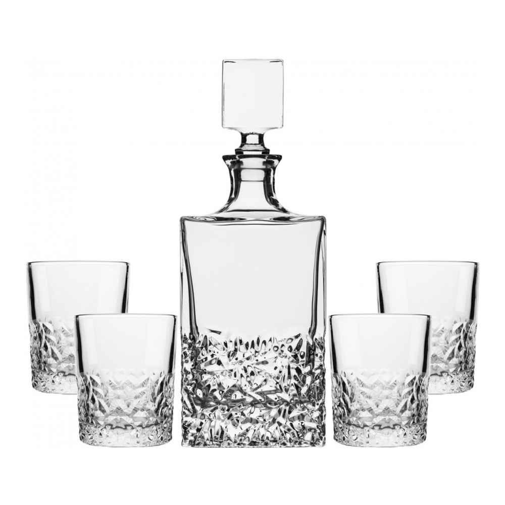 Chased Glass Whisky Set With Decanter And 4 Glasses