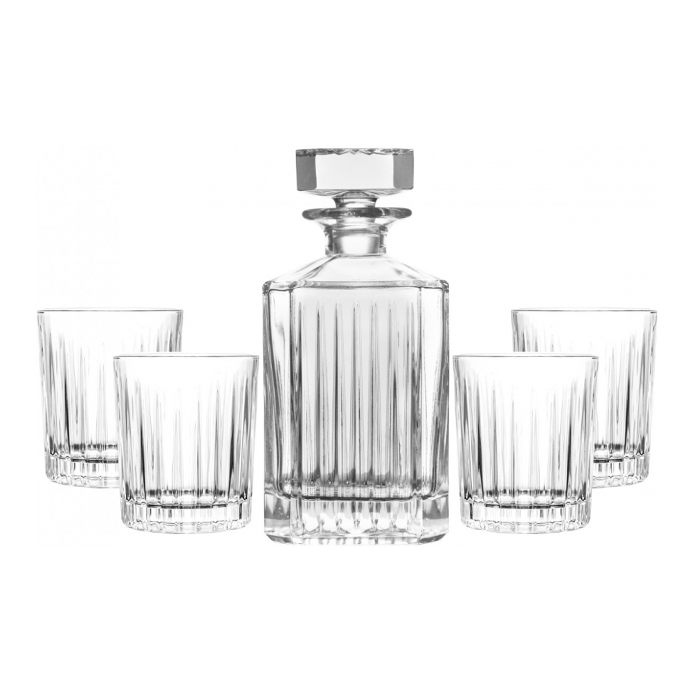 Clear Glass Whisky Case With Decanter And 4 Glasses