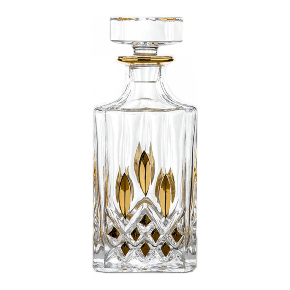 Glass Whisky Decanter With Gold Details 9x9x22cm