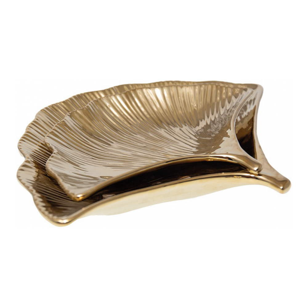 Golden Ceramic Ginkgo Bowls - Set Of 2
