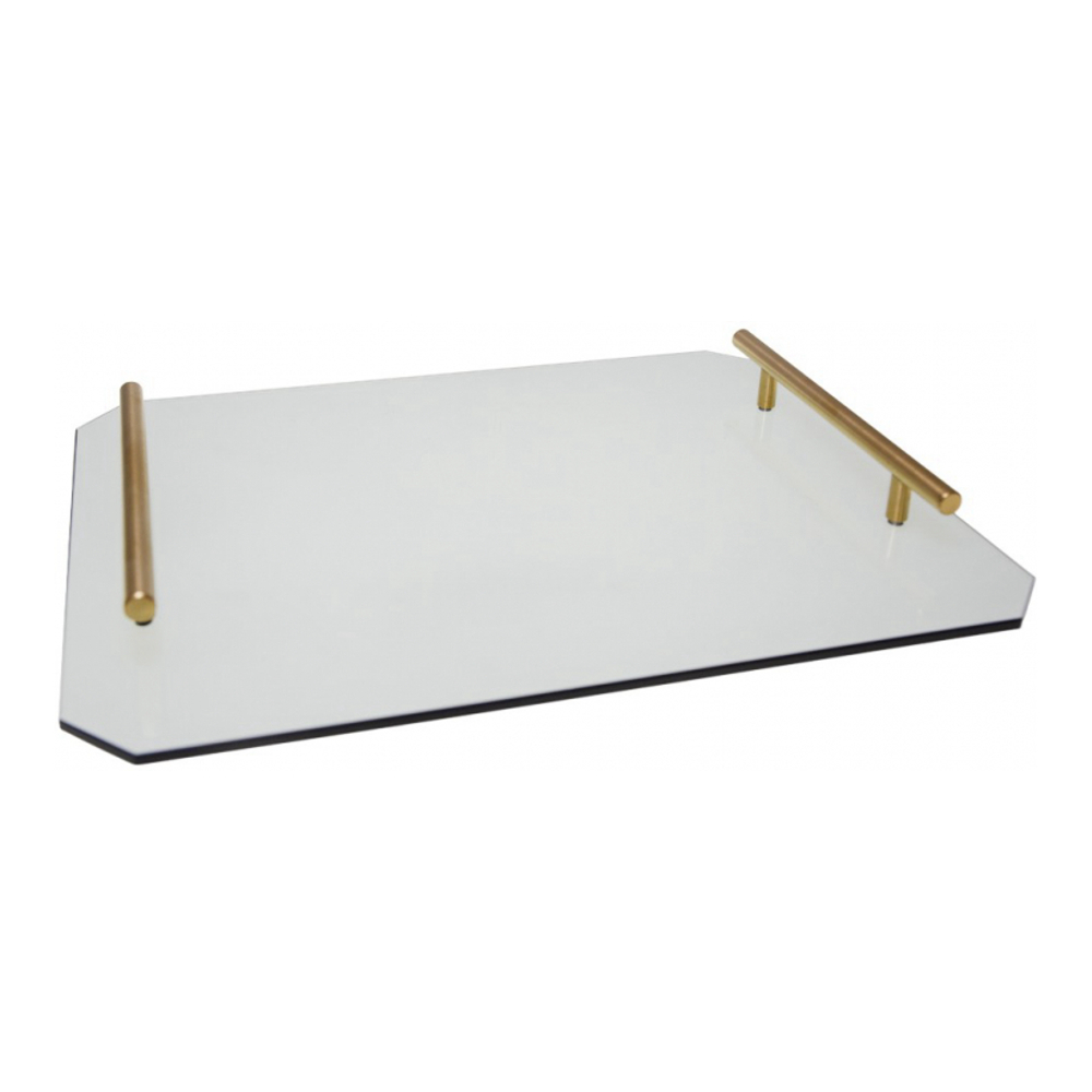 Smoked Grey Tray With Gold Handles 40x30x5cm