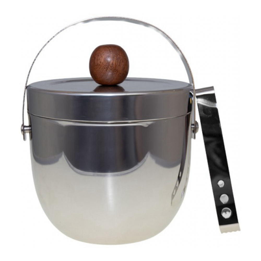 Wooden And Silver Ice Cube Bucket 16x16x20cm