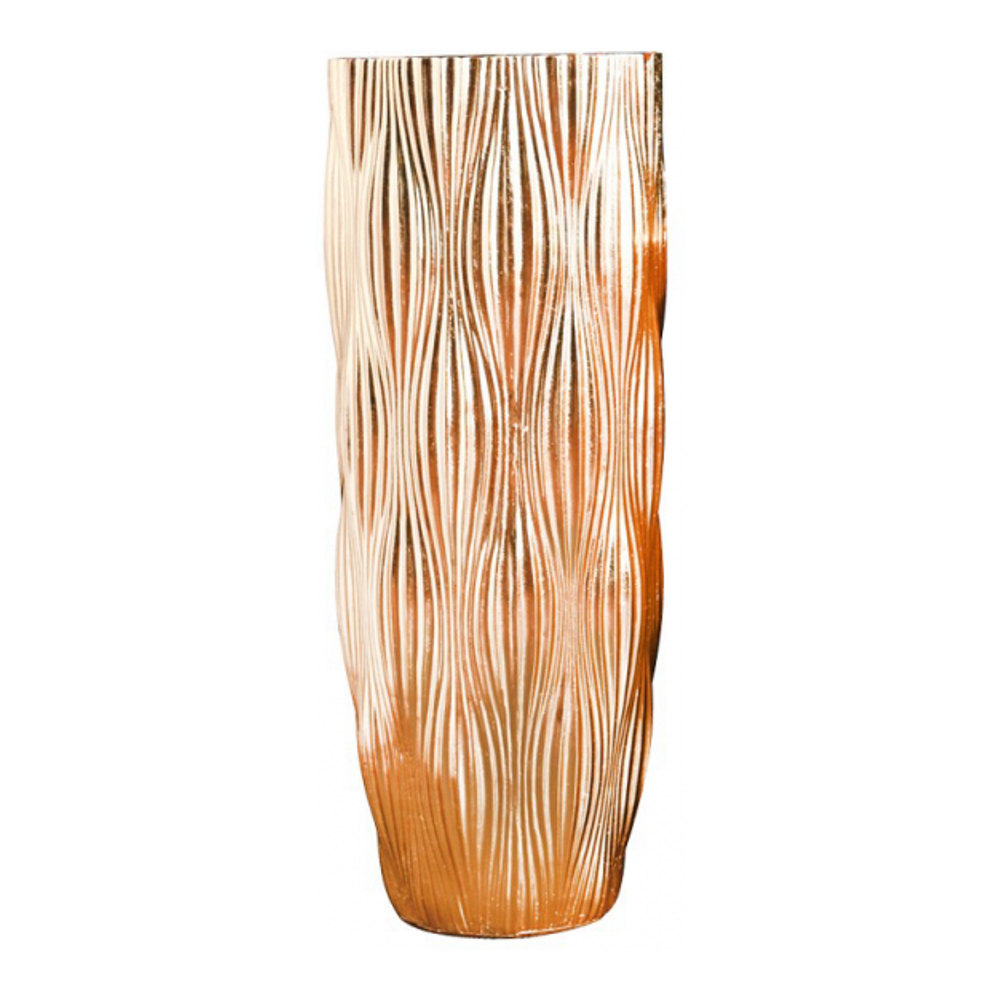 Striated Gold Vase In Polyresin 33.5x33.5x70cm