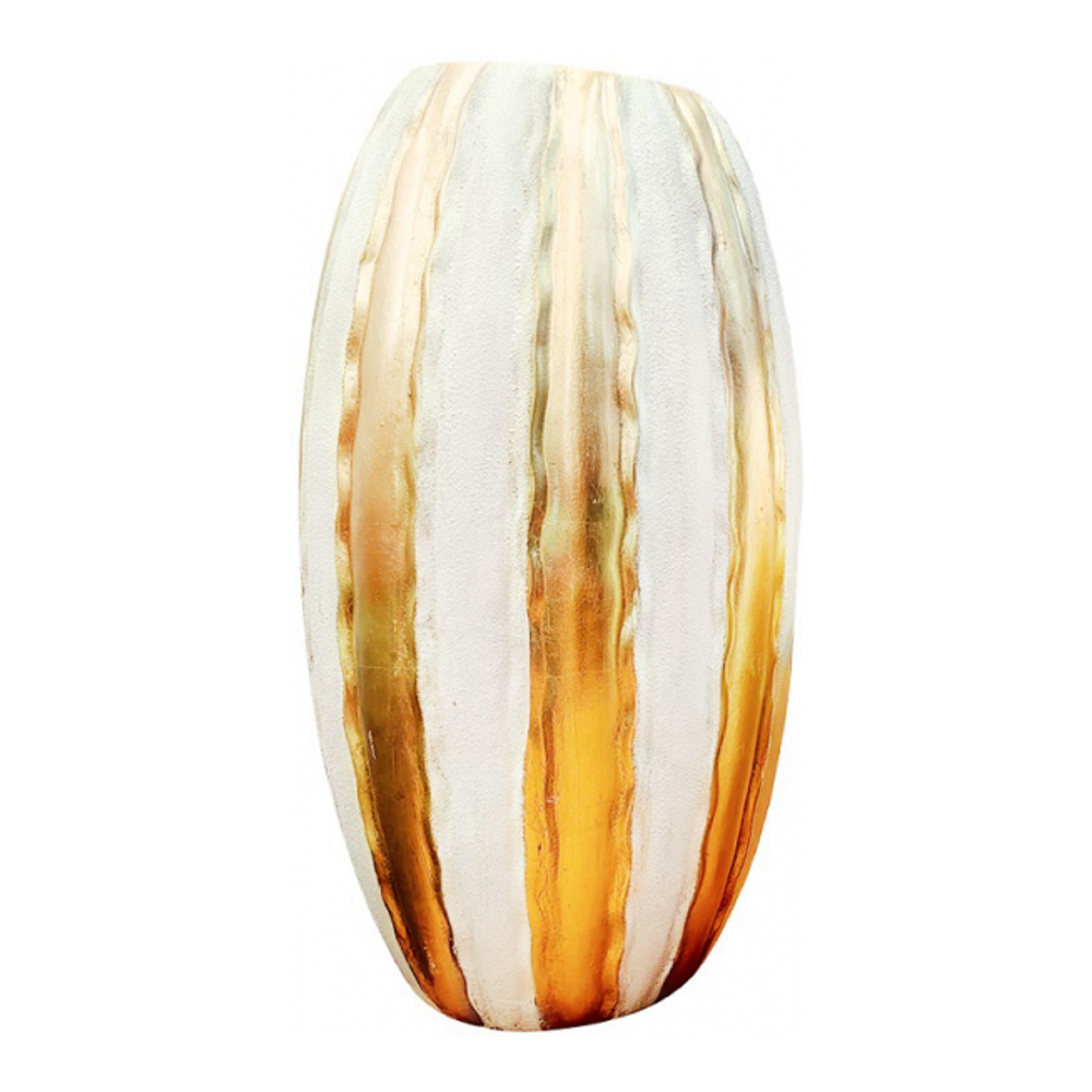 White And Gold Striped Polyresin Vase 41x41x8cm